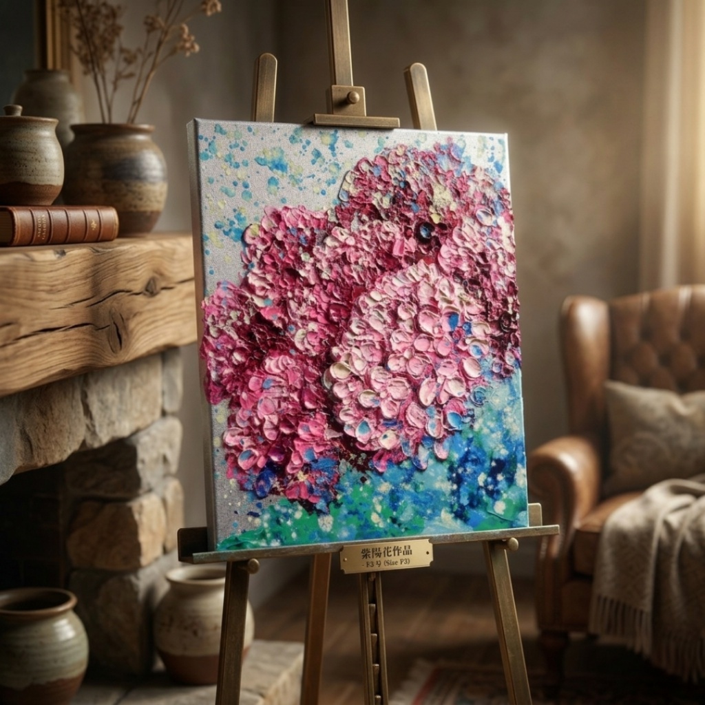 【原画】雨上がりのプレリュード / 紫陽花 油絵 絵画 インテリア アジサイ