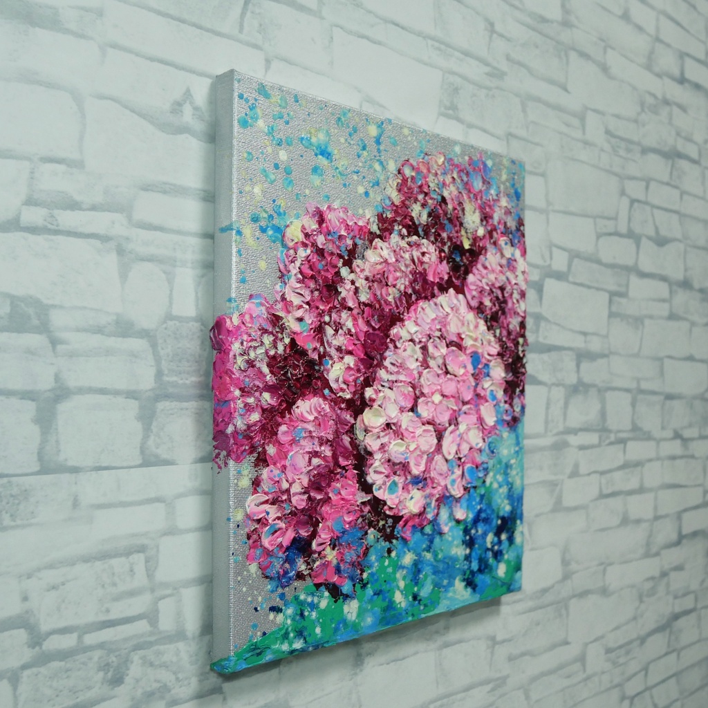 【原画】雨上がりのプレリュード / 紫陽花 油絵 絵画 インテリア アジサイ