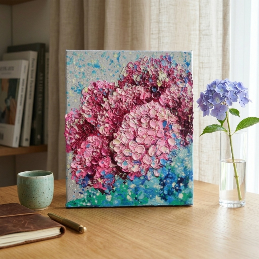 【原画】雨上がりのプレリュード / 紫陽花 油絵 絵画 インテリア アジサイ
