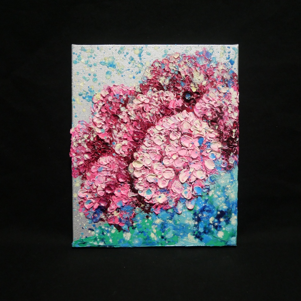 【原画】雨上がりのプレリュード / 紫陽花 油絵 絵画 インテリア アジサイ
