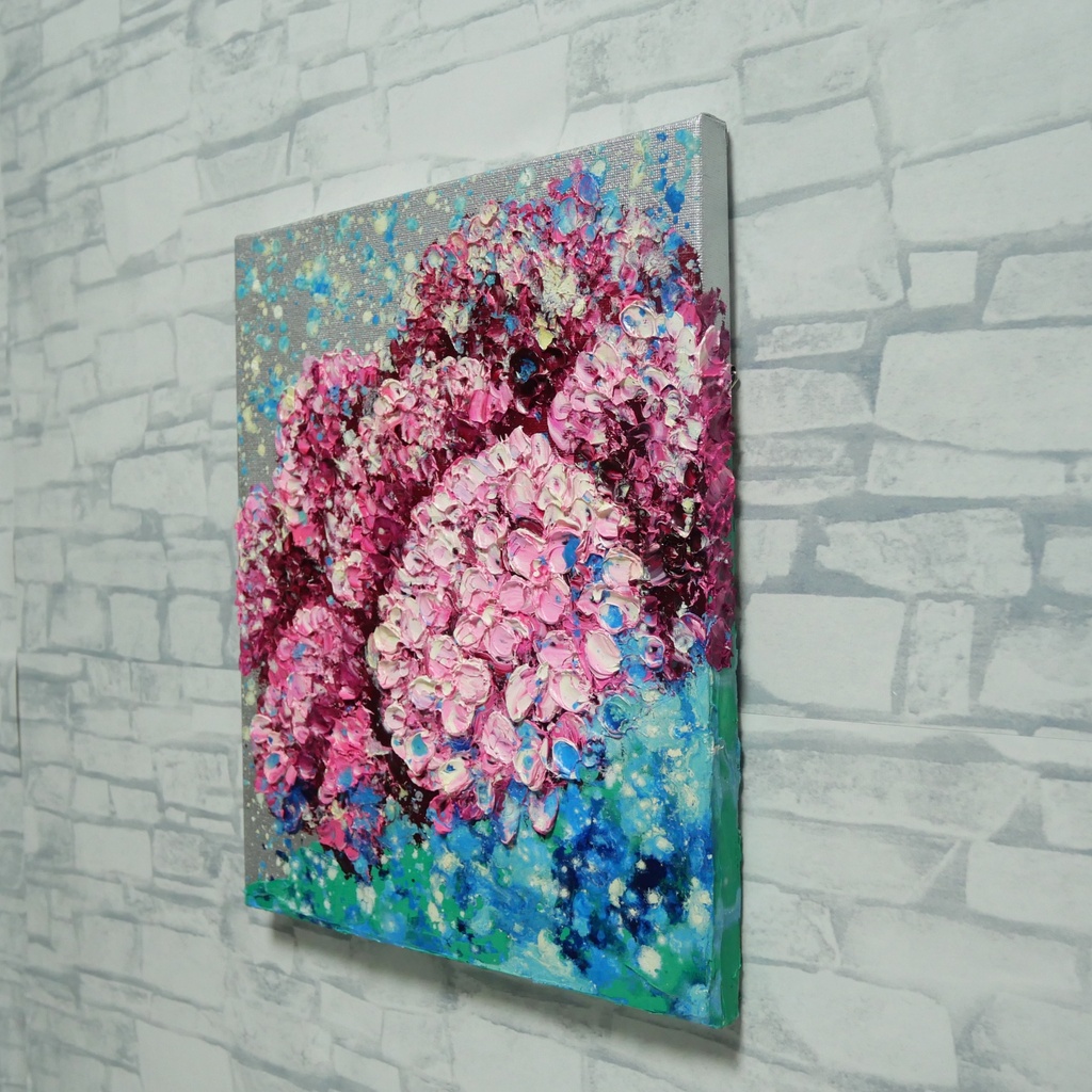 【原画】雨上がりのプレリュード / 紫陽花 油絵 絵画 インテリア アジサイ