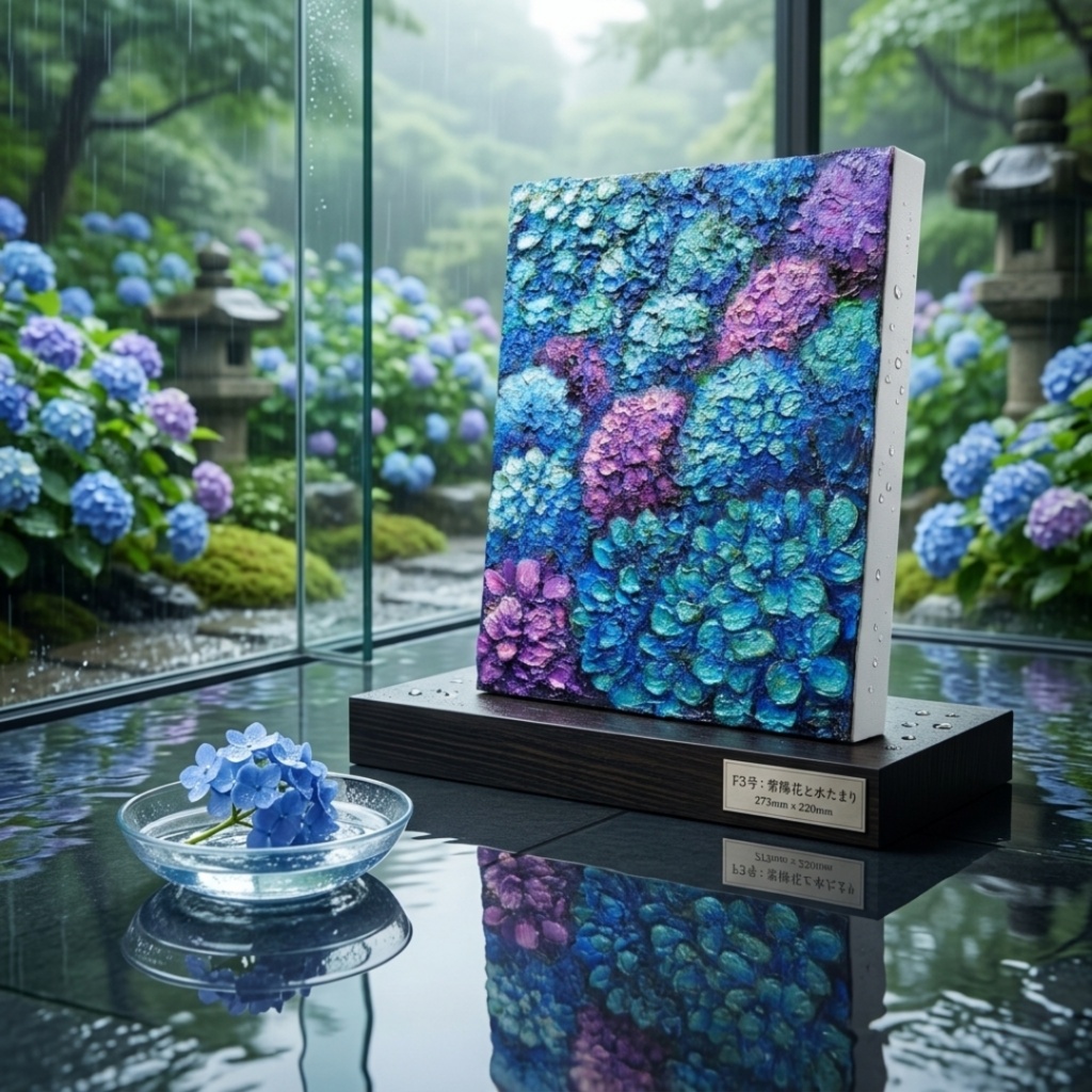油絵 原画【群青のトパーズ】あじさい 紫陽花 絵画 インテリア 額なし 初夏 梅雨