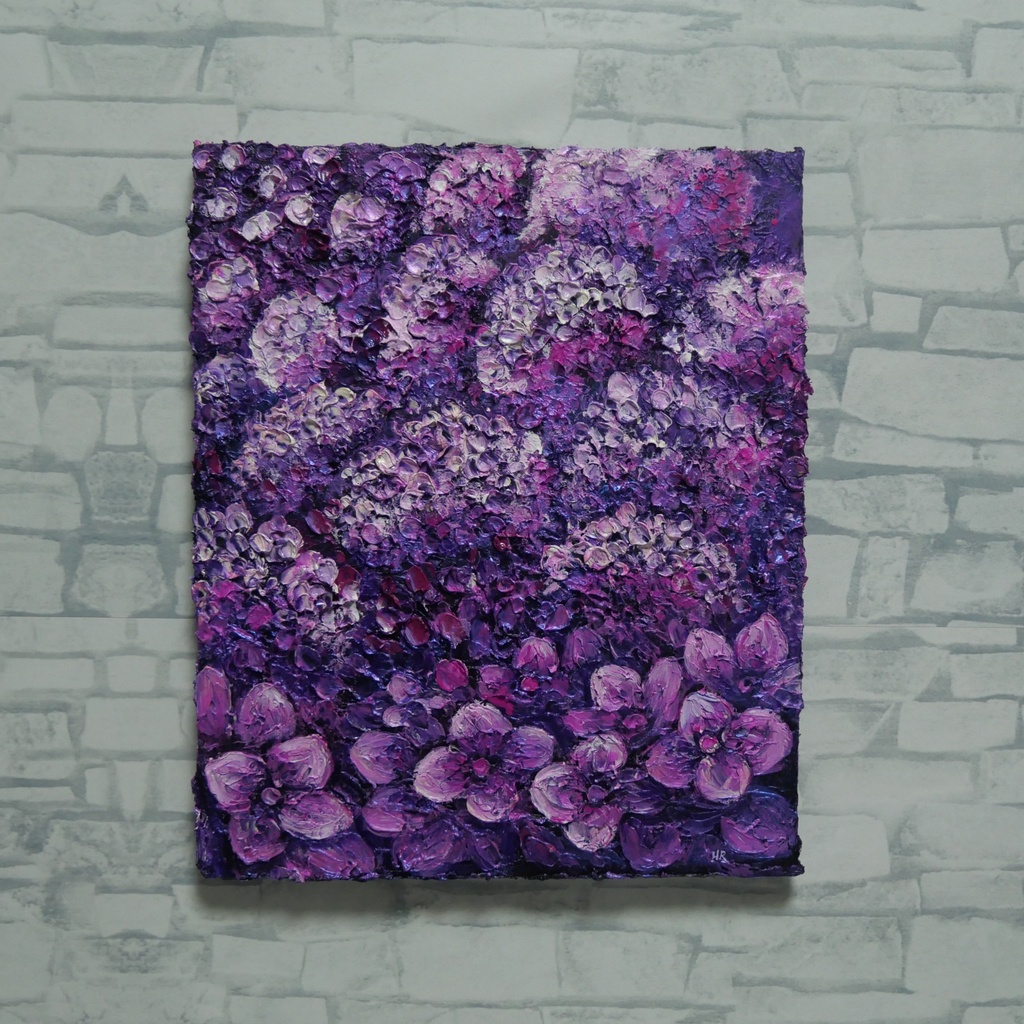 紫陽花 ハンドメイド絵画【永遠に咲く雨の宝石】油絵 原画 初夏 インテリア 壁掛け 花 アジサイ