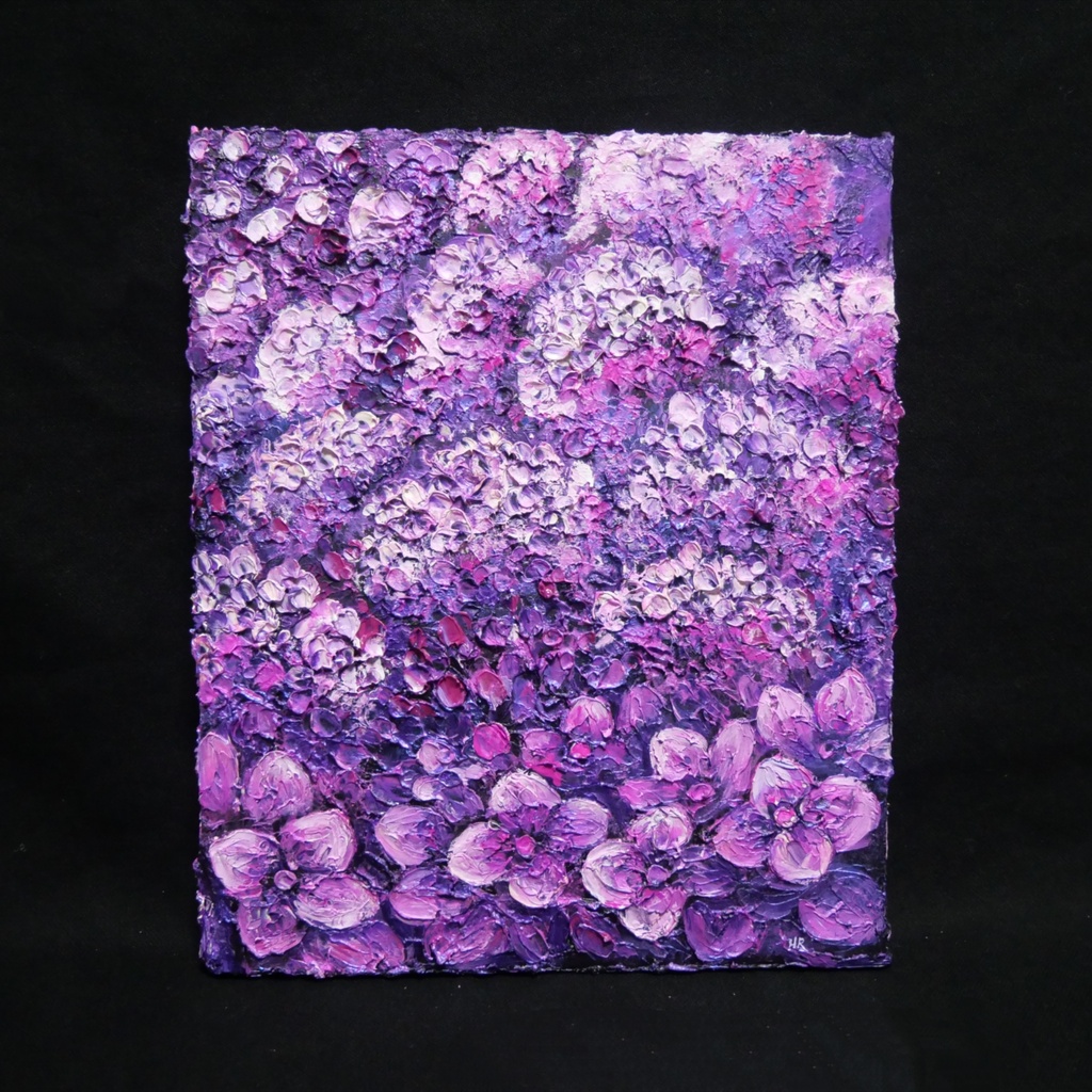紫陽花 ハンドメイド絵画【永遠に咲く雨の宝石】油絵 原画 初夏 インテリア 壁掛け 花 アジサイ