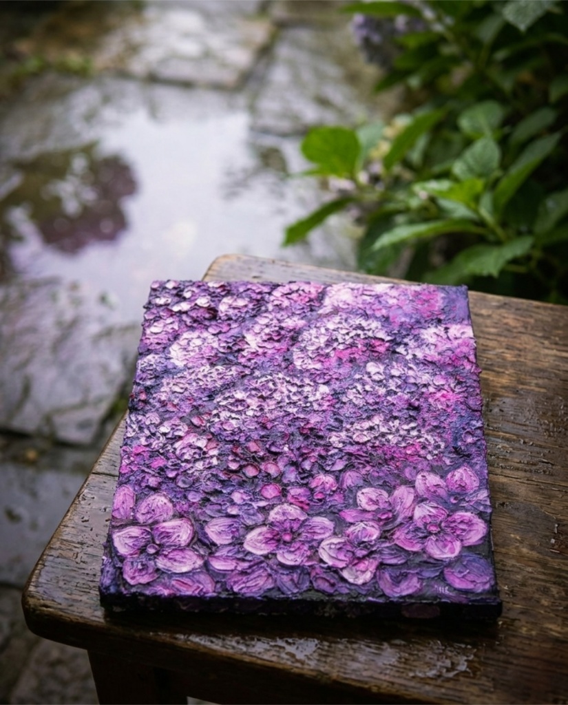 紫陽花 ハンドメイド絵画【永遠に咲く雨の宝石】油絵 原画 初夏 インテリア 壁掛け 花 アジサイ