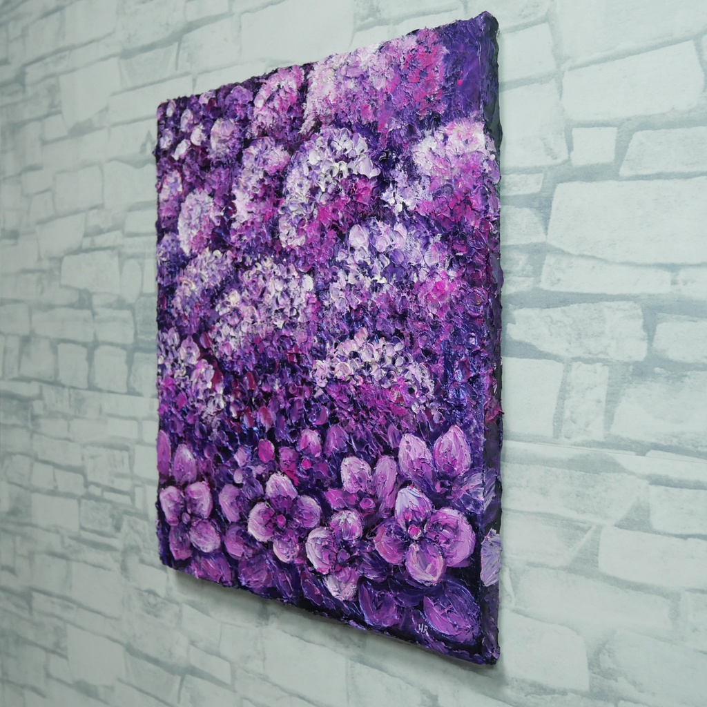 紫陽花 ハンドメイド絵画【永遠に咲く雨の宝石】油絵 原画 初夏 インテリア 壁掛け 花 アジサイ