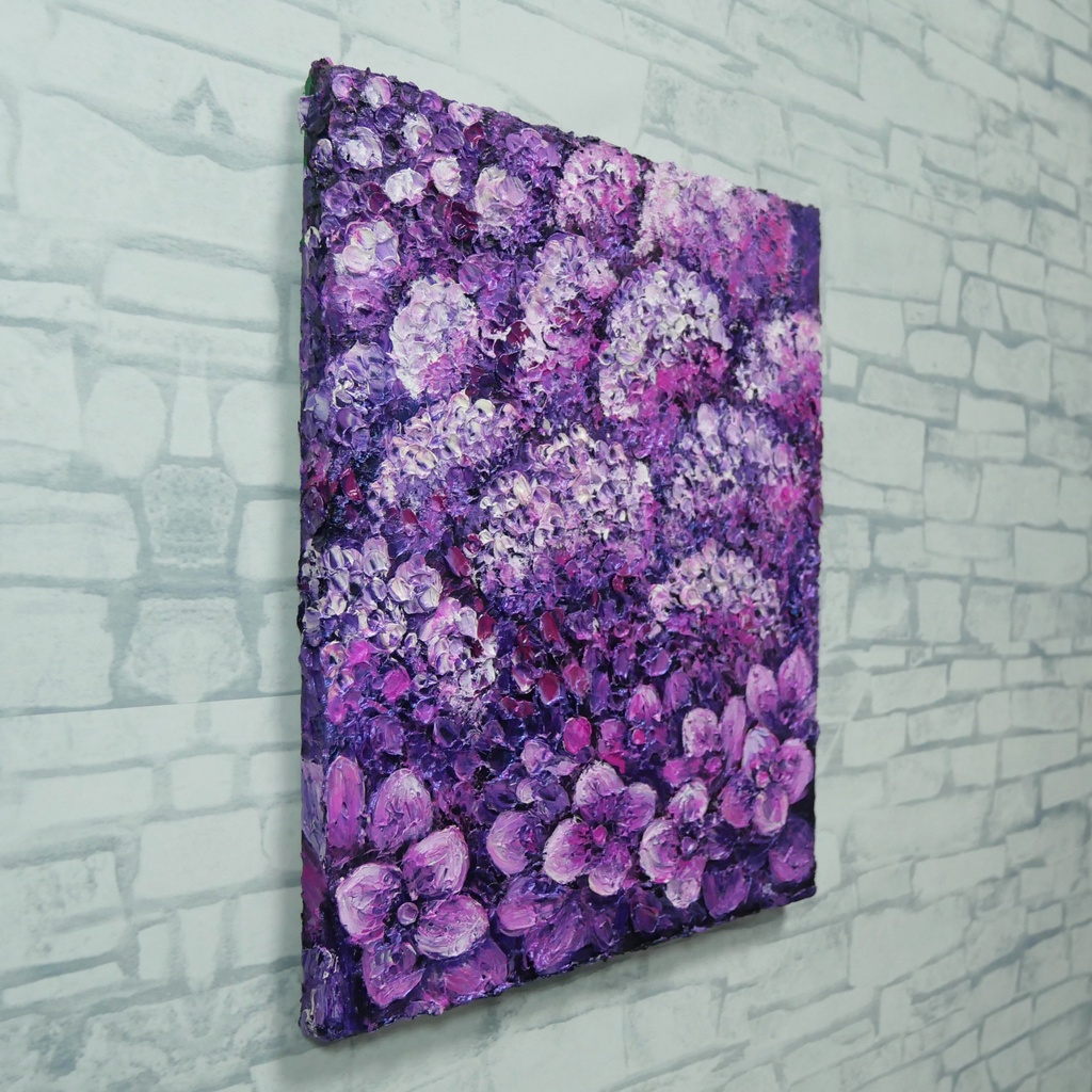 紫陽花 ハンドメイド絵画【永遠に咲く雨の宝石】油絵 原画 初夏 インテリア 壁掛け 花 アジサイ