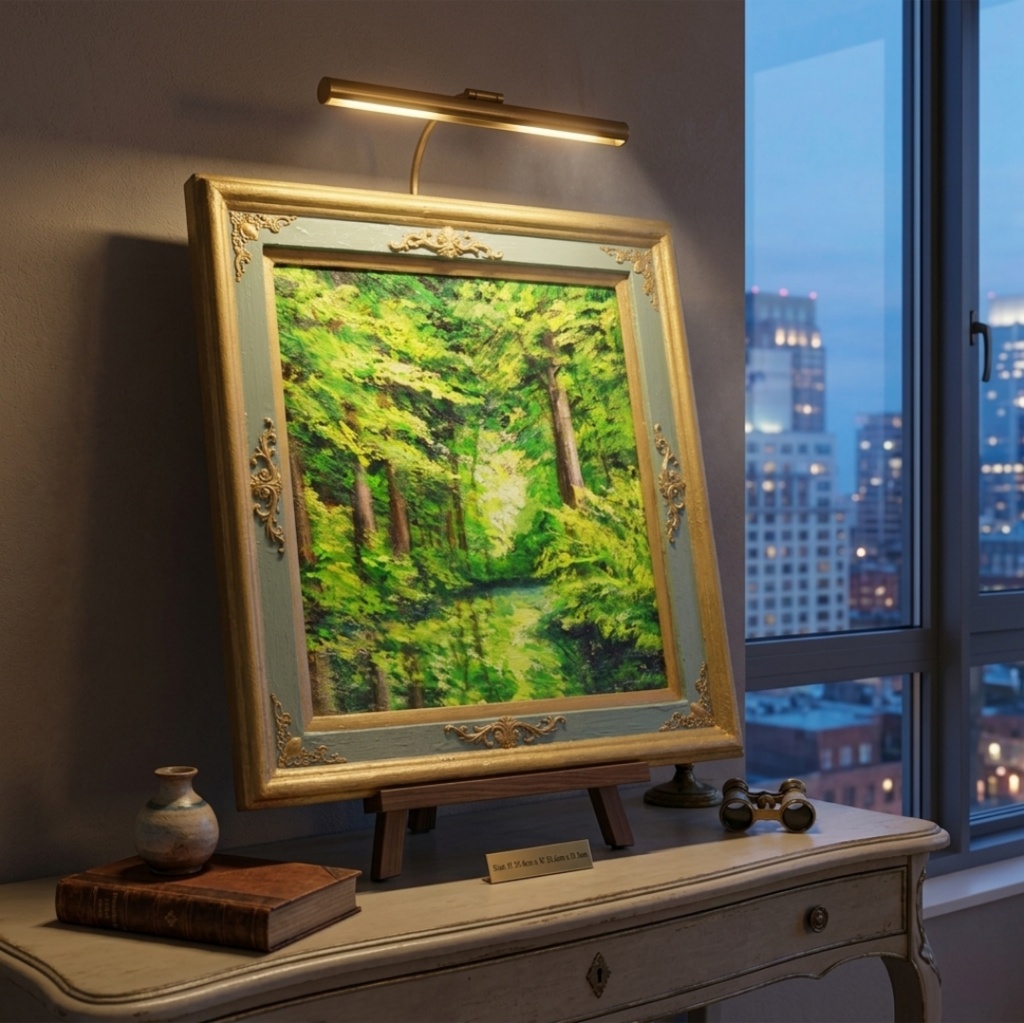 油絵【光織りなす翡翠の森】 新緑 初夏 森 風景画 絵画 額縁付き 壁掛け インテリア アート ギフト