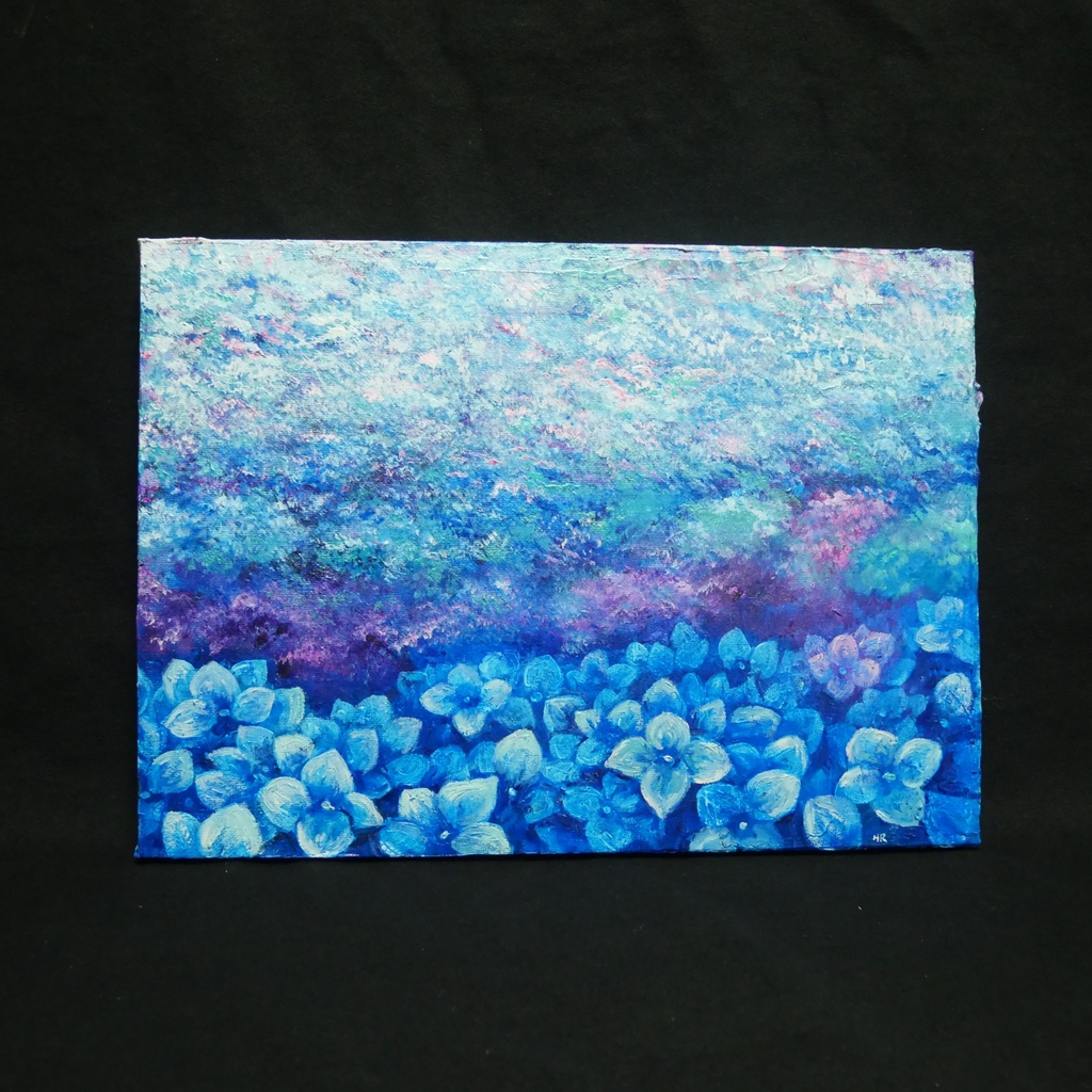 雨上がりの奇跡 〜光満ちる紫陽花畑〜 【油絵 原画 F4号】 アジサイ 紫陽花 絵画 インテリア 壁掛け 初夏 抽象画
