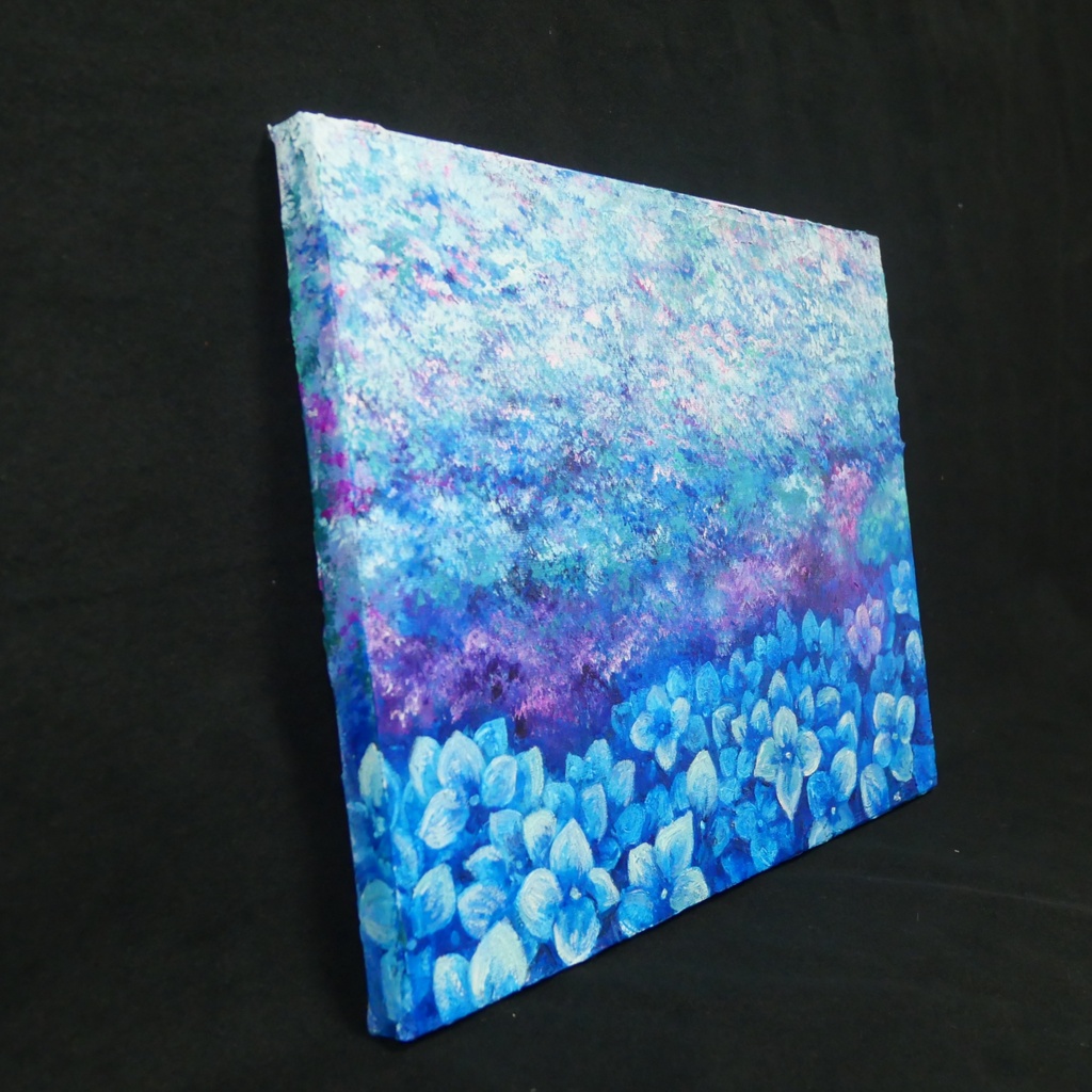 雨上がりの奇跡 〜光満ちる紫陽花畑〜 【油絵 原画 F4号】 アジサイ 紫陽花 絵画 インテリア 壁掛け 初夏 抽象画