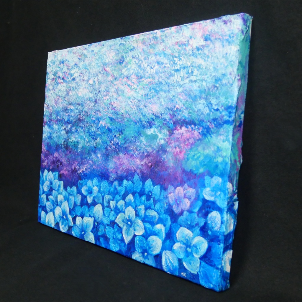 雨上がりの奇跡 〜光満ちる紫陽花畑〜 【油絵 原画 F4号】 アジサイ 紫陽花 絵画 インテリア 壁掛け 初夏 抽象画