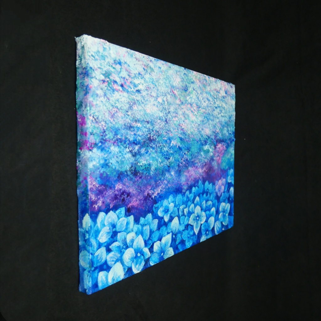 雨上がりの奇跡 〜光満ちる紫陽花畑〜 【油絵 原画 F4号】 アジサイ 紫陽花 絵画 インテリア 壁掛け 初夏 抽象画