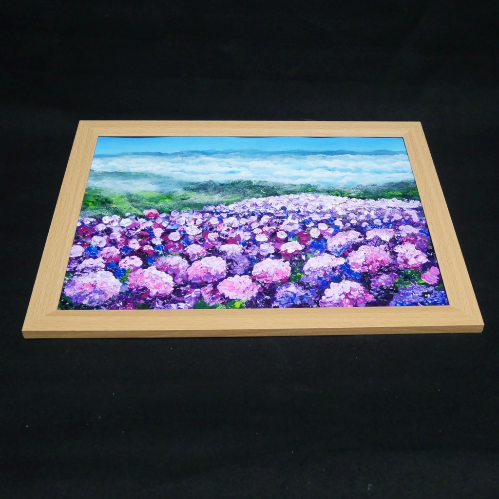 【1点物】油彩画『天空に咲く、光のアジサイ』梅雨・初夏を彩る花の絵画・壁掛けアート
