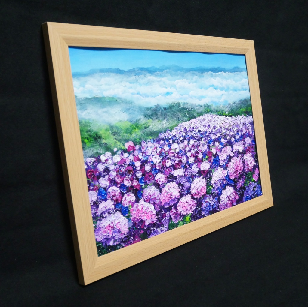 【1点物】油彩画『天空に咲く、光のアジサイ』梅雨・初夏を彩る花の絵画・壁掛けアート