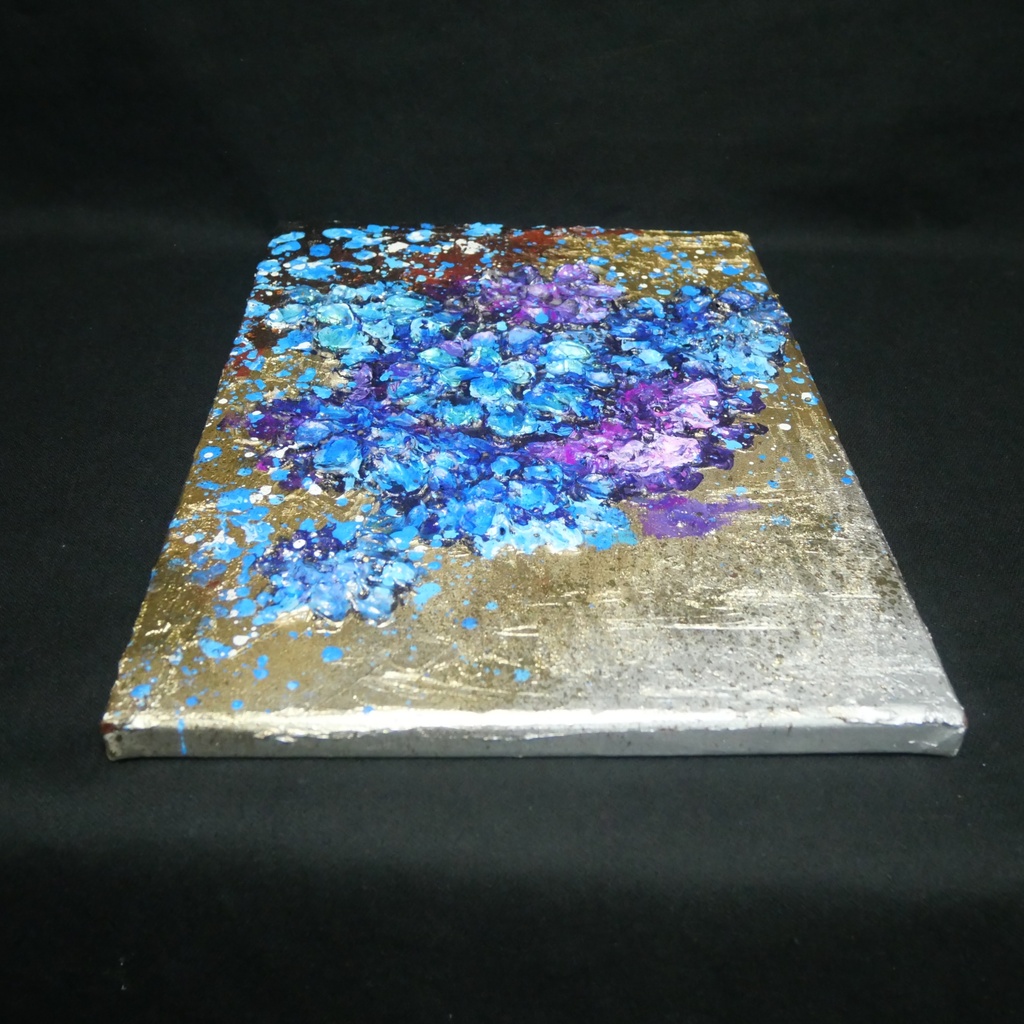 【原画】黄金に咲く雨の記憶(あじさい)|油彩画 立体アート 梅雨のインテリア ギフトにも
