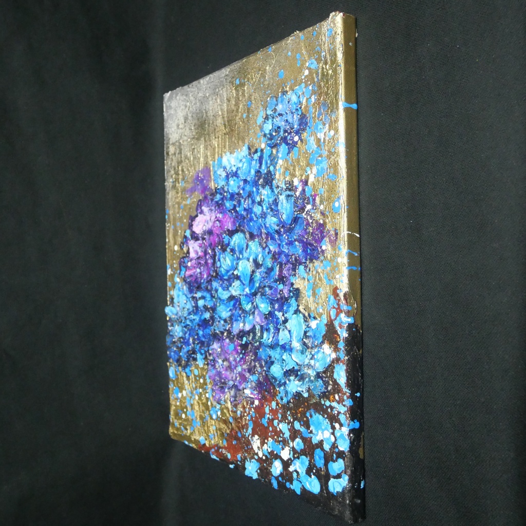 【原画】黄金に咲く雨の記憶(あじさい)|油彩画 立体アート 梅雨のインテリア ギフトにも