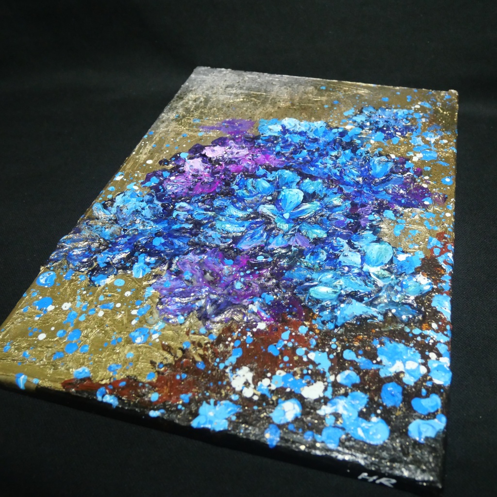 【原画】黄金に咲く雨の記憶(あじさい)|油彩画 立体アート 梅雨のインテリア ギフトにも