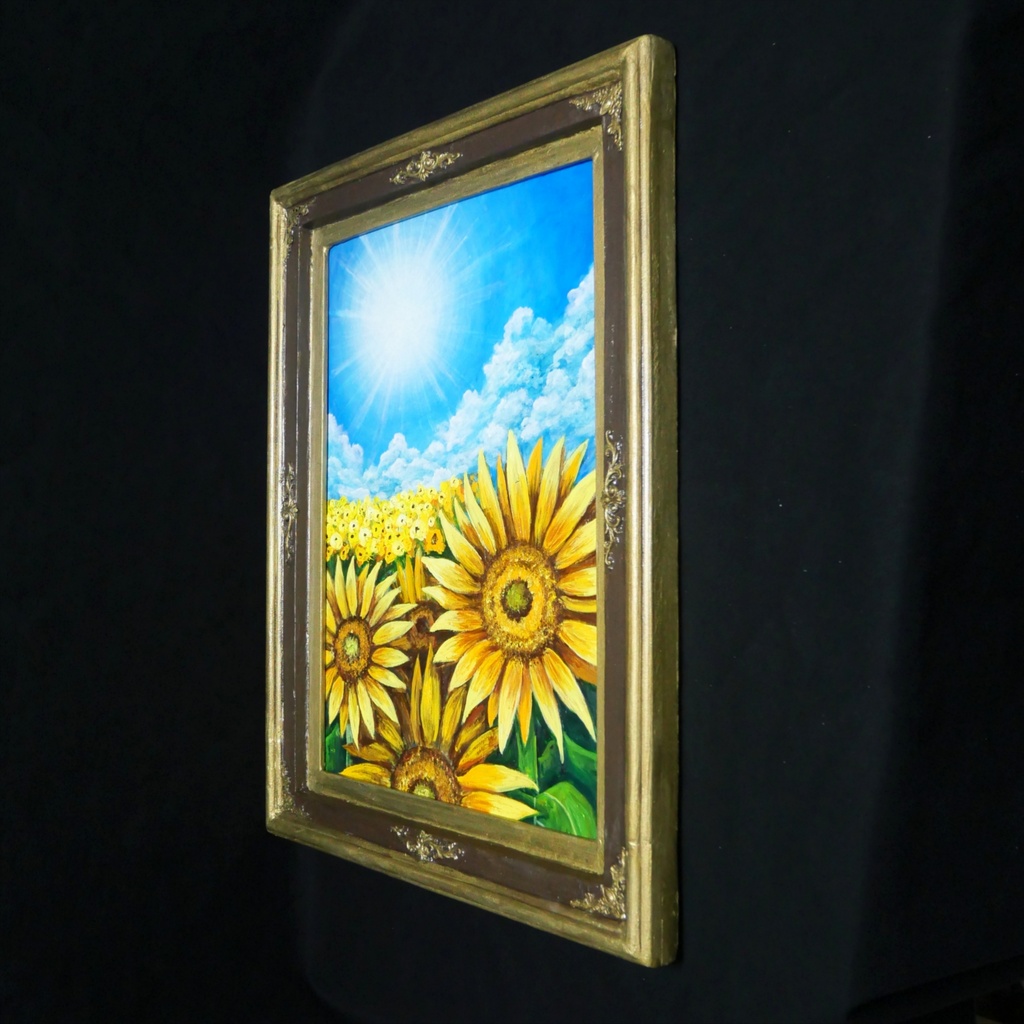 【油絵原画】永遠の夏空 - ひまわりと青空の風景画 -【一点物】