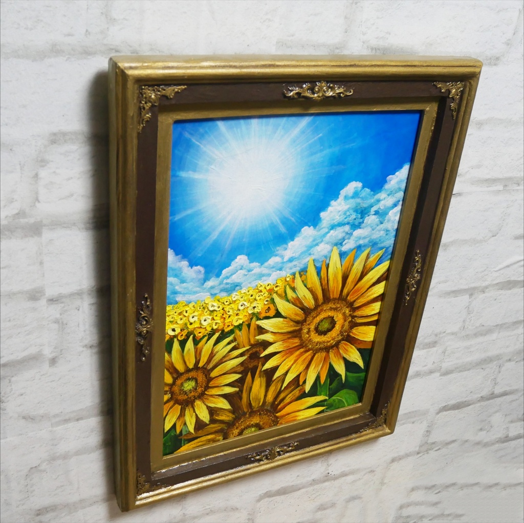 【油絵原画】永遠の夏空 - ひまわりと青空の風景画 -【一点物】