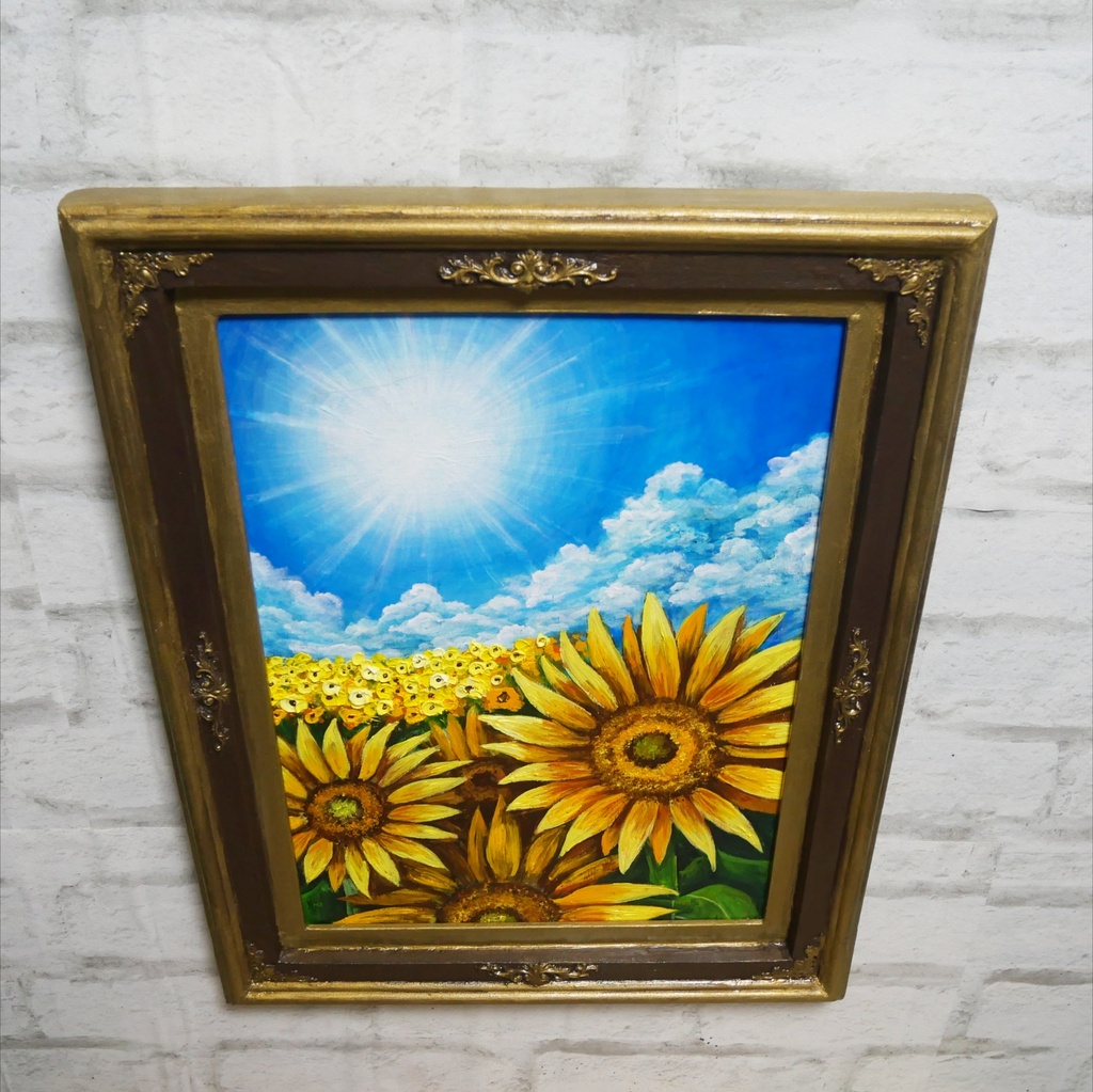 【油絵原画】永遠の夏空 - ひまわりと青空の風景画 -【一点物】