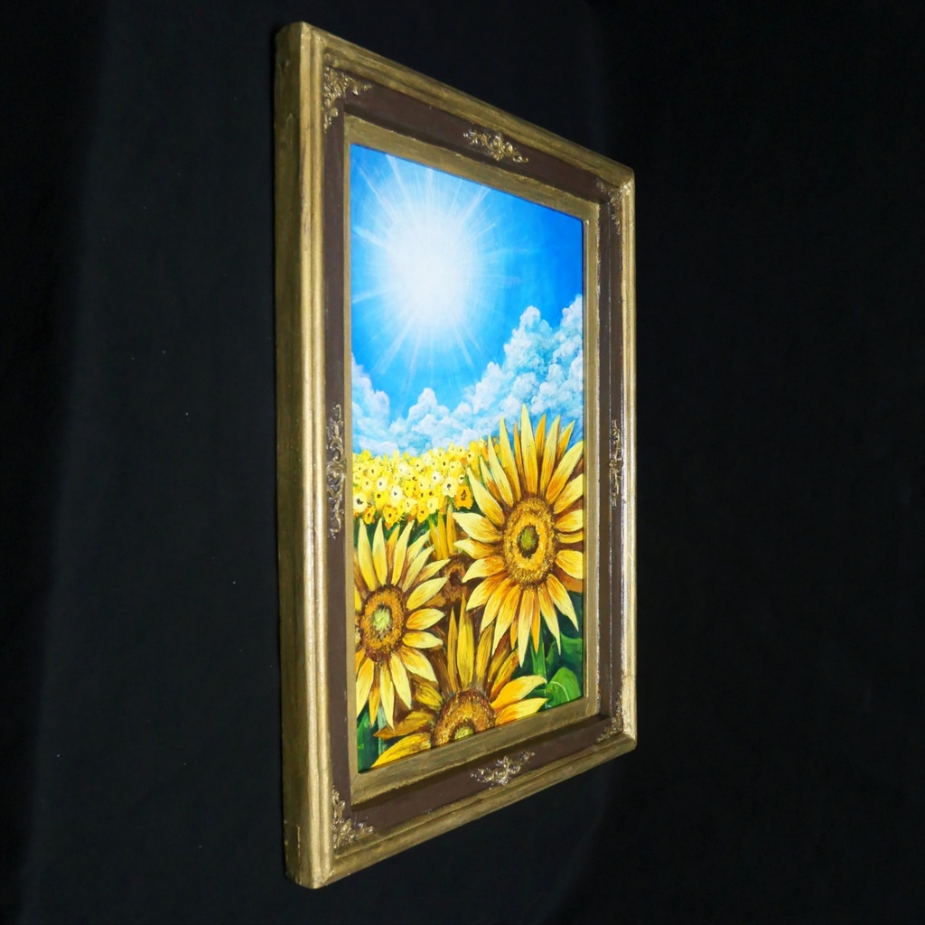【油絵原画】永遠の夏空 - ひまわりと青空の風景画 -【一点物】