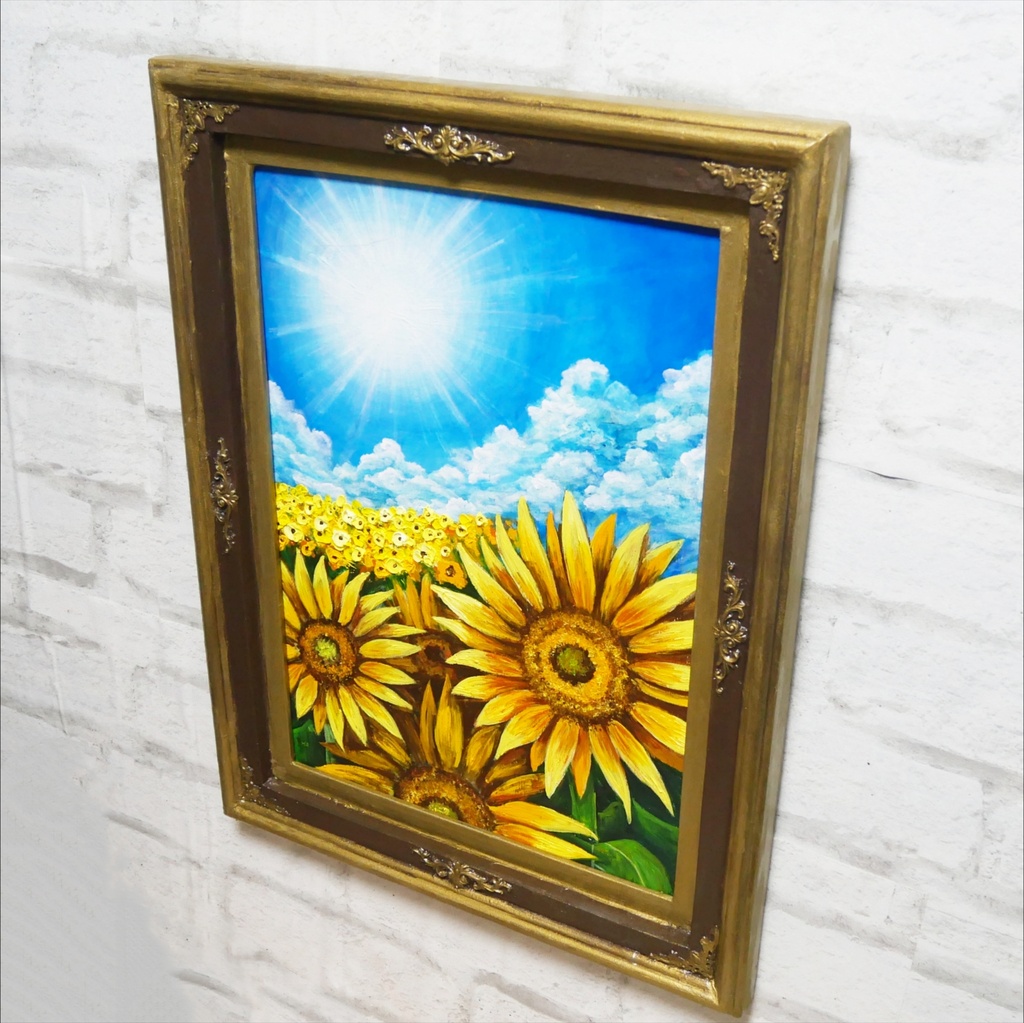 【油絵原画】永遠の夏空 - ひまわりと青空の風景画 -【一点物】