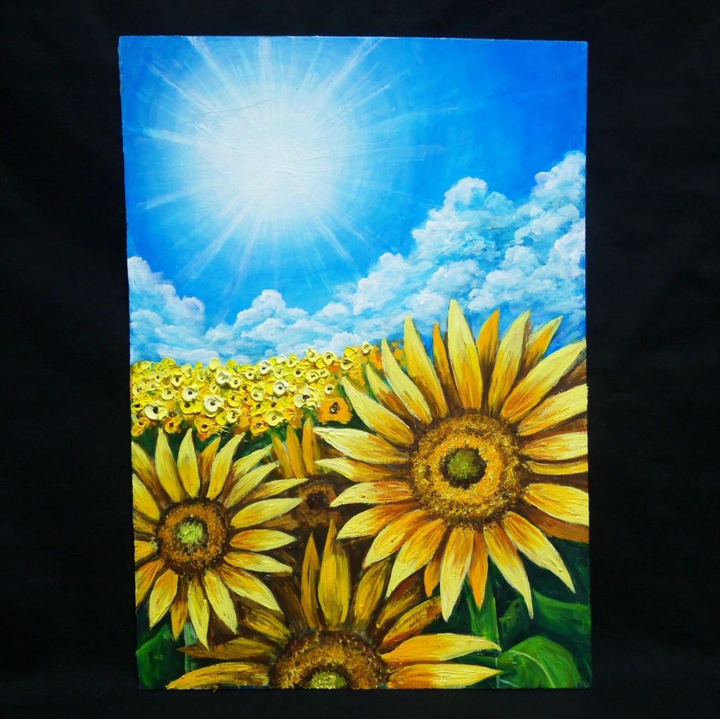 【油絵原画】永遠の夏空 - ひまわりと青空の風景画 -【一点物】