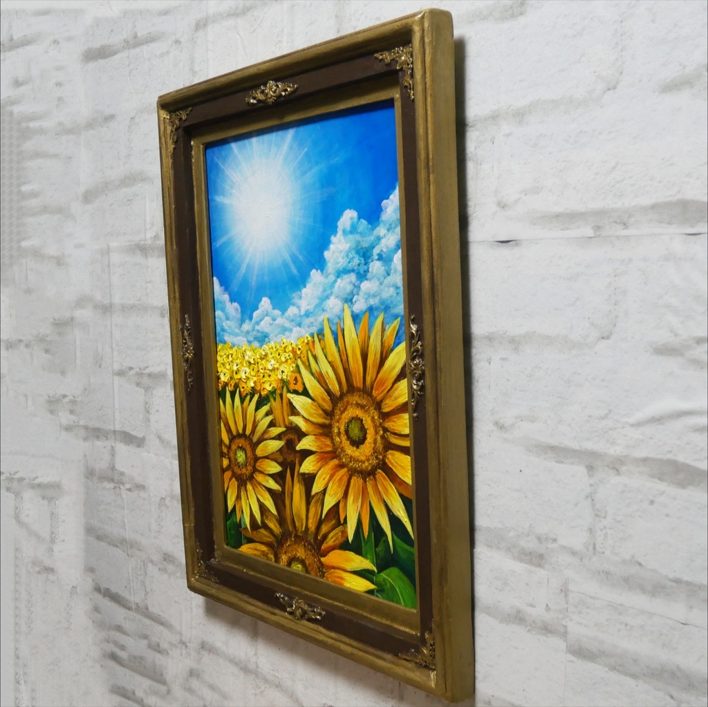 【油絵原画】永遠の夏空 - ひまわりと青空の風景画 -【一点物】