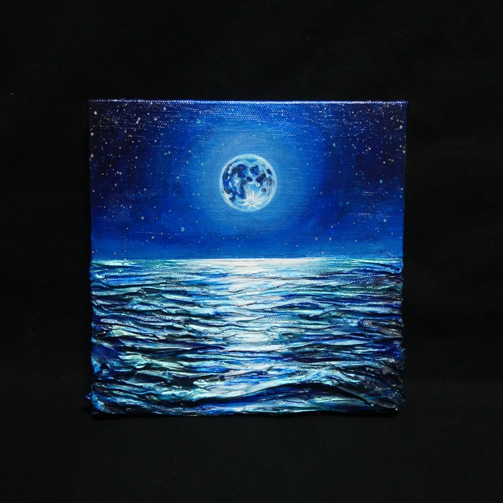【油絵原画】The Mystic Sea - 満月と神秘の青い海【インテリアアート】