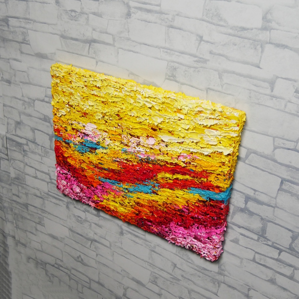 油絵 原画『希望の夜明け』 絵画 モダンアート インテリア 壁飾り 夏 風景画 朝焼け 抽象画 油彩画