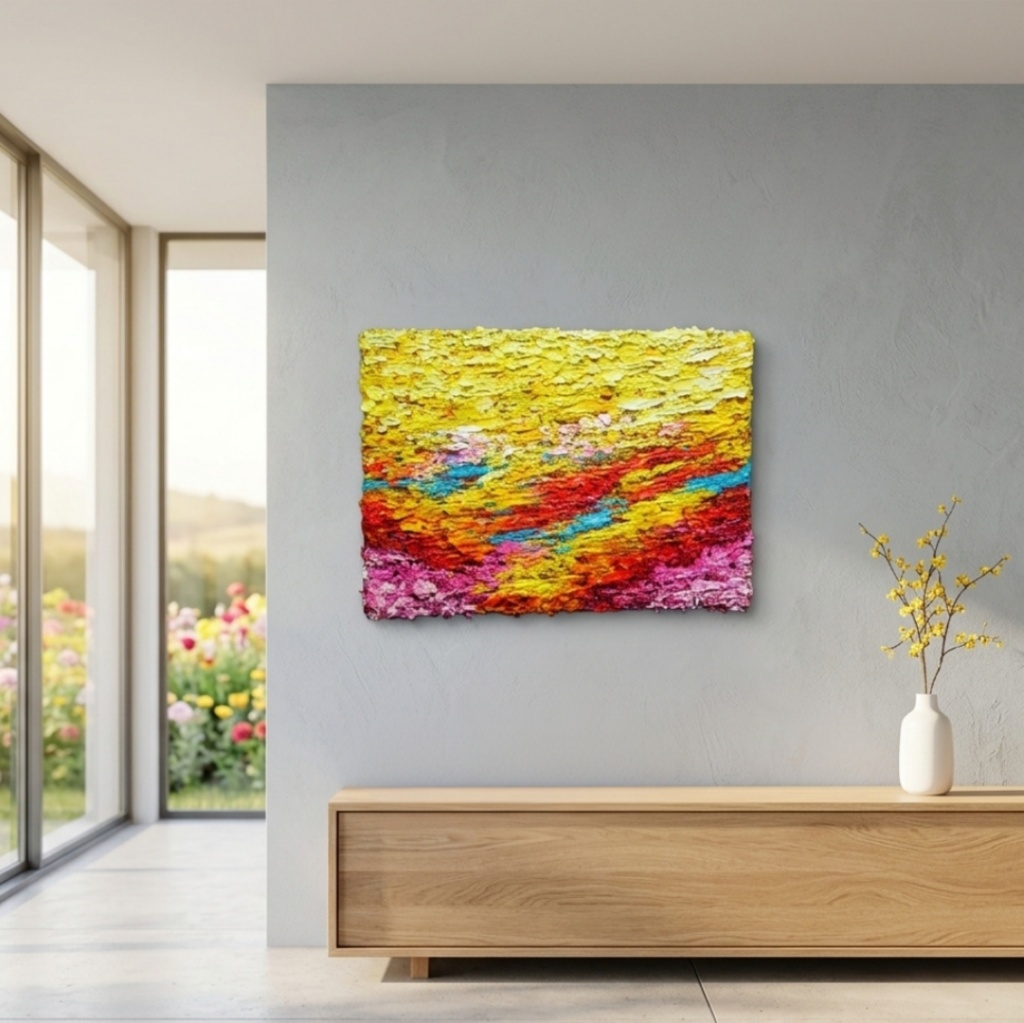 油絵 原画『希望の夜明け』 絵画 モダンアート インテリア 壁飾り 夏 風景画 朝焼け 抽象画 油彩画