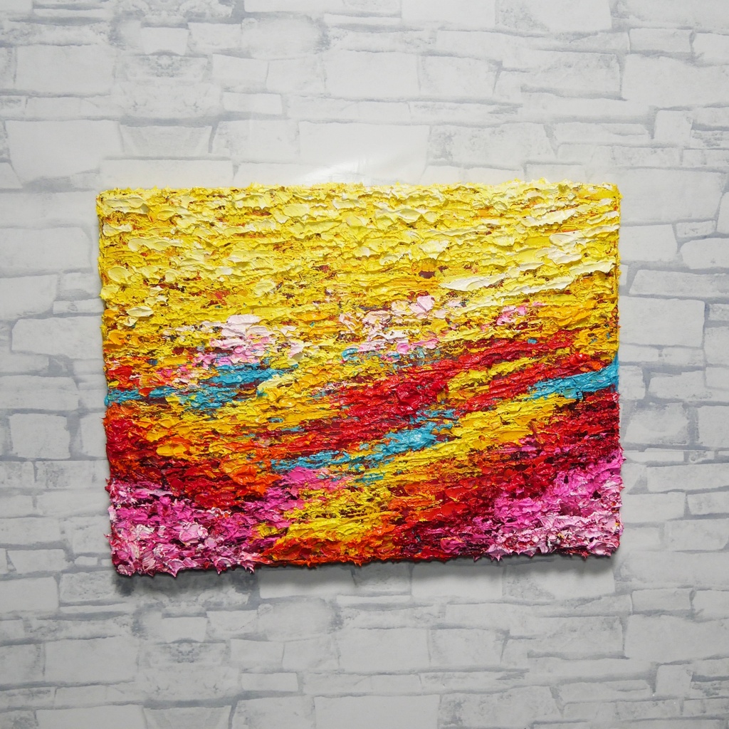 油絵 原画『希望の夜明け』 絵画 モダンアート インテリア 壁飾り 夏 風景画 朝焼け 抽象画 油彩画