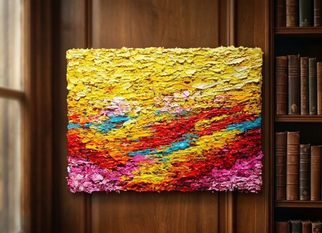 油絵 原画『希望の夜明け』 絵画 モダンアート インテリア 壁飾り 夏 風景画 朝焼け 抽象画 油彩画