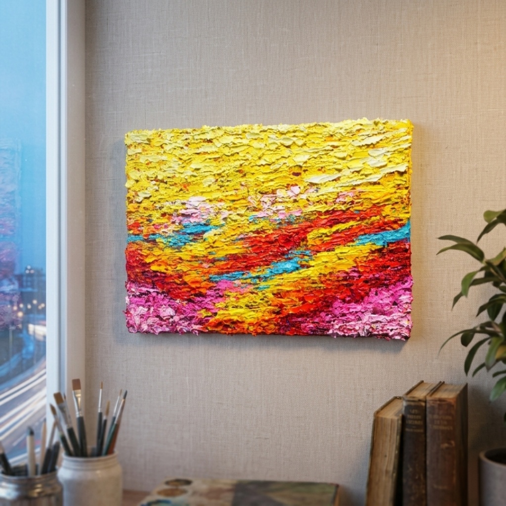 油絵 原画『希望の夜明け』 絵画 モダンアート インテリア 壁飾り 夏 風景画 朝焼け 抽象画 油彩画