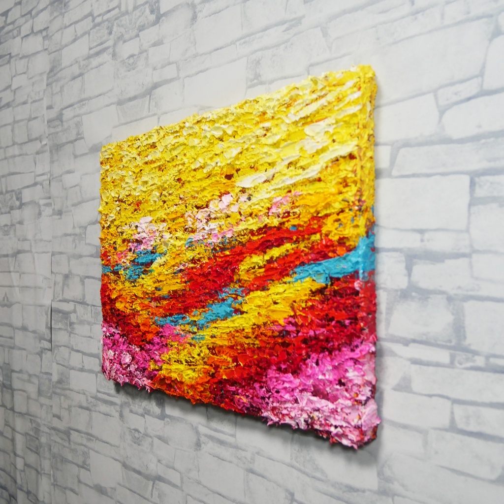油絵 原画『希望の夜明け』 絵画 モダンアート インテリア 壁飾り 夏 風景画 朝焼け 抽象画 油彩画