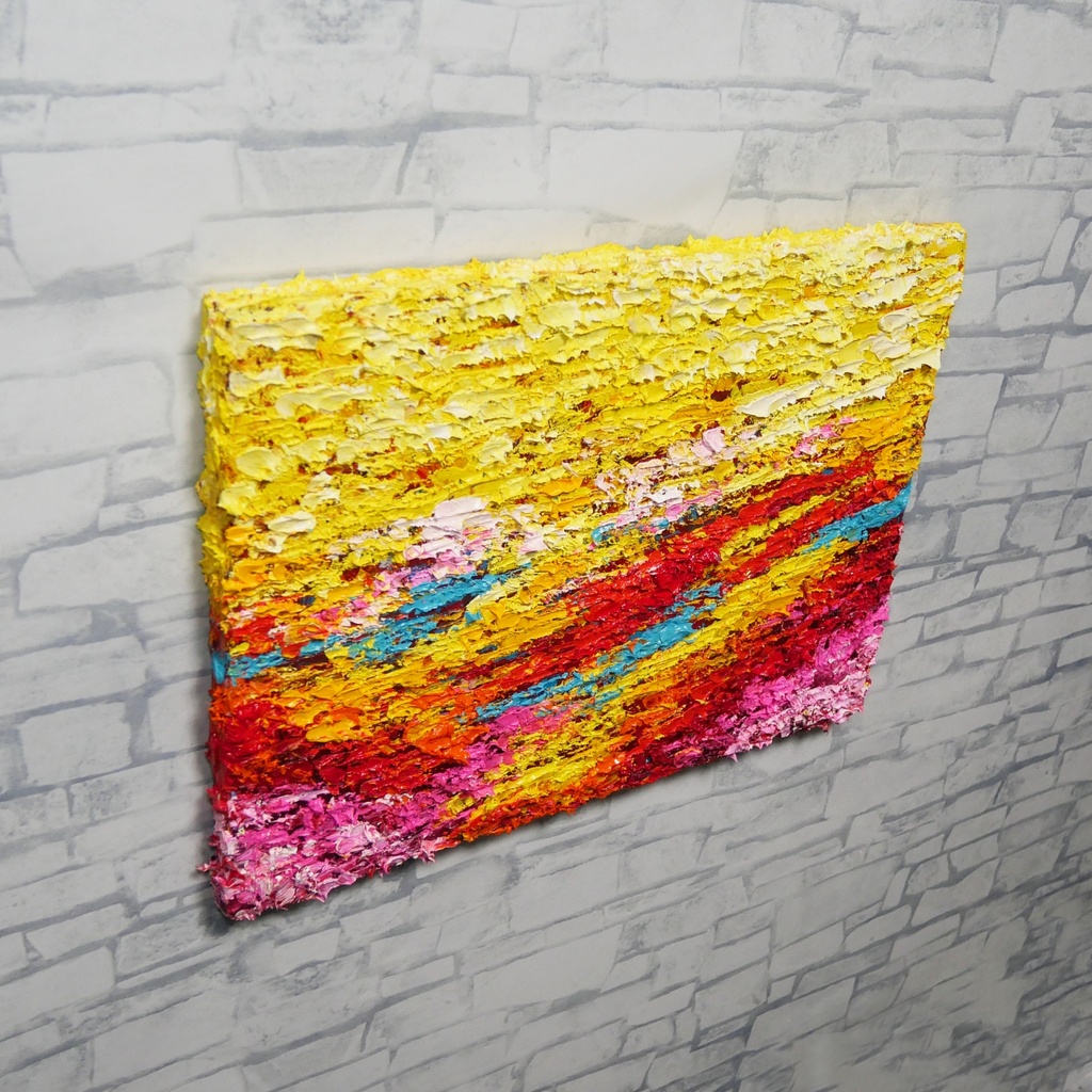 油絵 原画『希望の夜明け』 絵画 モダンアート インテリア 壁飾り 夏 風景画 朝焼け 抽象画 油彩画