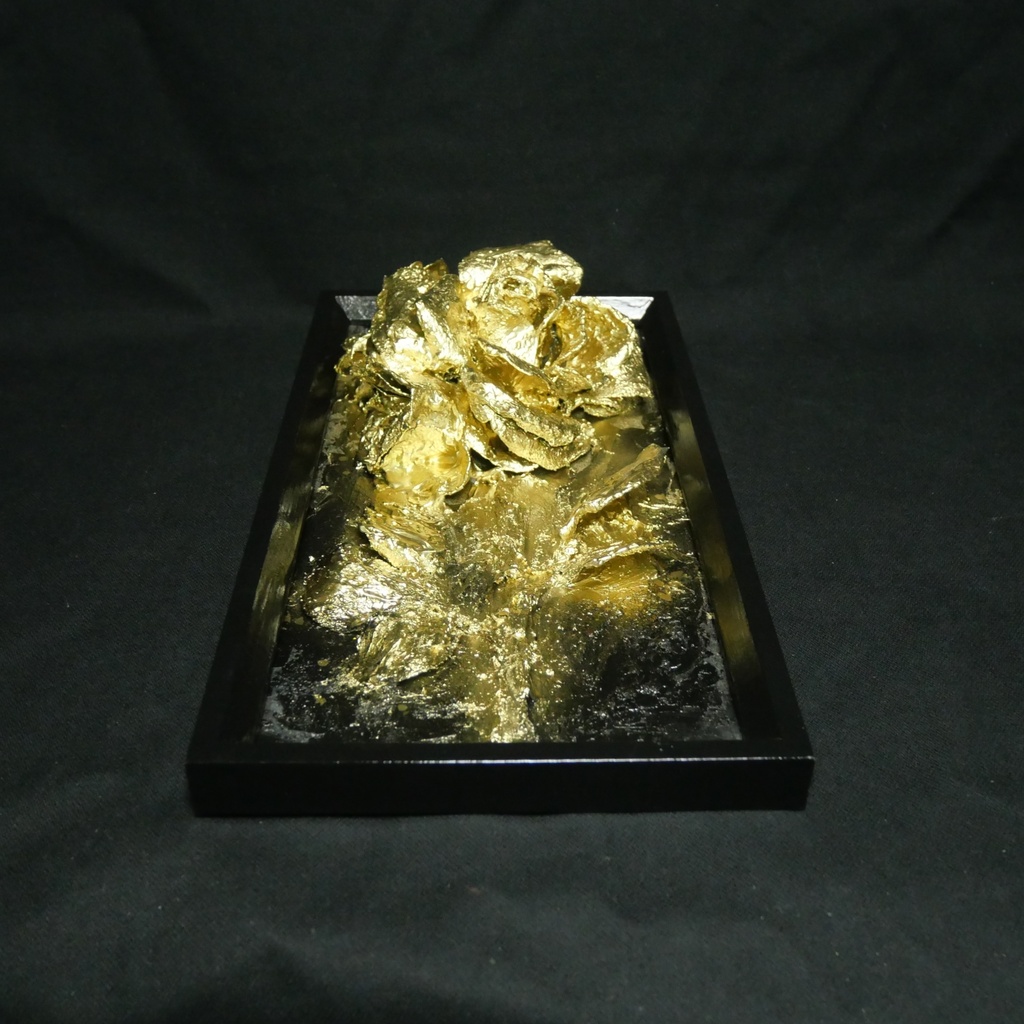 油絵 原画【Eternal Aura 永遠のオーラ】立体 3D 額縁付 ゴールド 薔薇 バラ アート モダンインテリア 壁掛け 絵画 抽象画 母の日ギフト 新生活応援