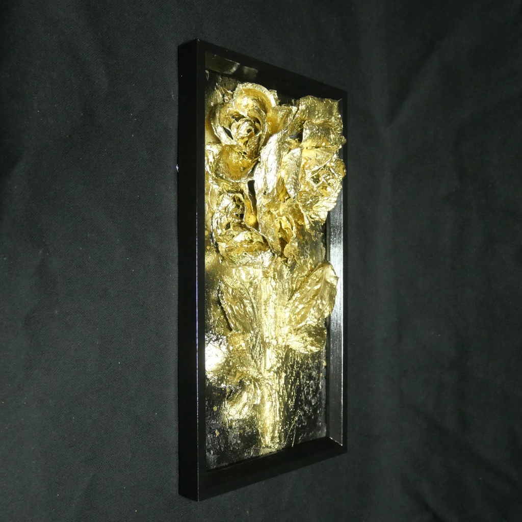 油絵 原画【Eternal Aura 永遠のオーラ】立体 3D 額縁付 ゴールド 薔薇 バラ アート モダンインテリア 壁掛け 絵画 抽象画 母の日ギフト 新生活応援