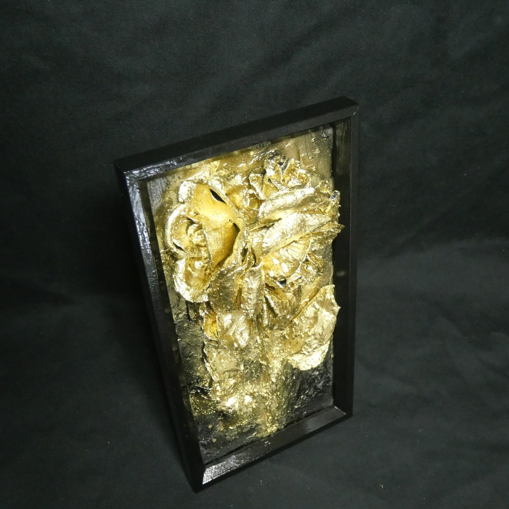 油絵 原画【Eternal Aura 永遠のオーラ】立体 3D 額縁付 ゴールド 薔薇 バラ アート モダンインテリア 壁掛け 絵画 抽象画 母の日ギフト 新生活応援