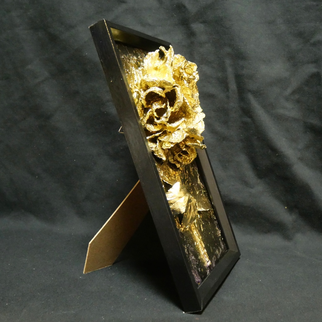 油絵 原画【Eternal Aura 永遠のオーラ】立体 3D 額縁付 ゴールド 薔薇 バラ アート モダンインテリア 壁掛け 絵画 抽象画 母の日ギフト 新生活応援