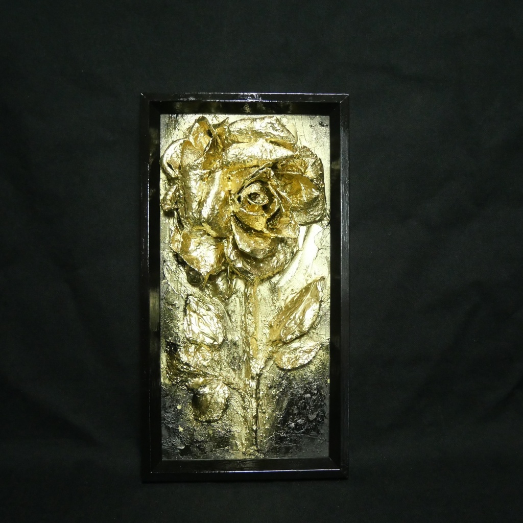 油絵 原画【Eternal Aura 永遠のオーラ】立体 3D 額縁付 ゴールド 薔薇 バラ アート モダンインテリア 壁掛け 絵画 抽象画 母の日ギフト 新生活応援