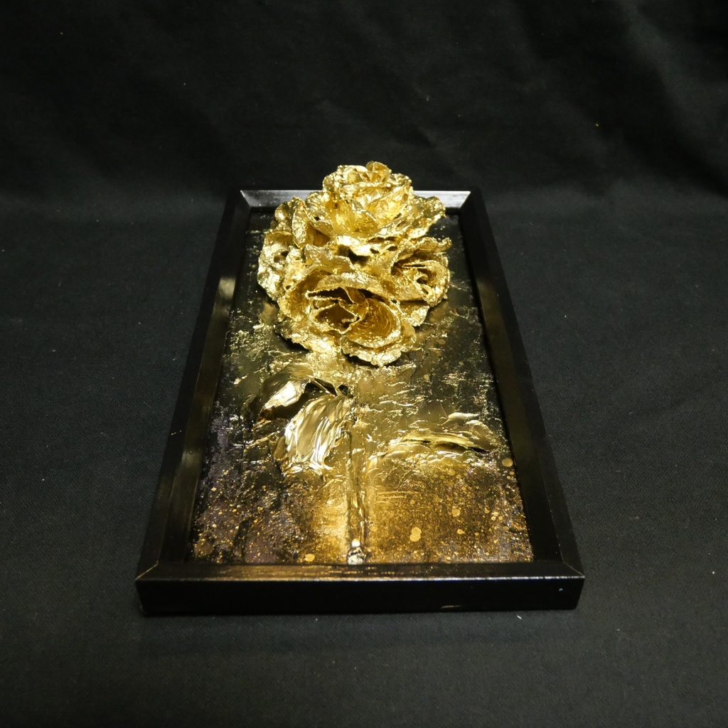 油絵 原画【Eternal Aura 永遠のオーラ】立体 3D 額縁付 ゴールド 薔薇 バラ アート モダンインテリア 壁掛け 絵画 抽象画 母の日ギフト 新生活応援