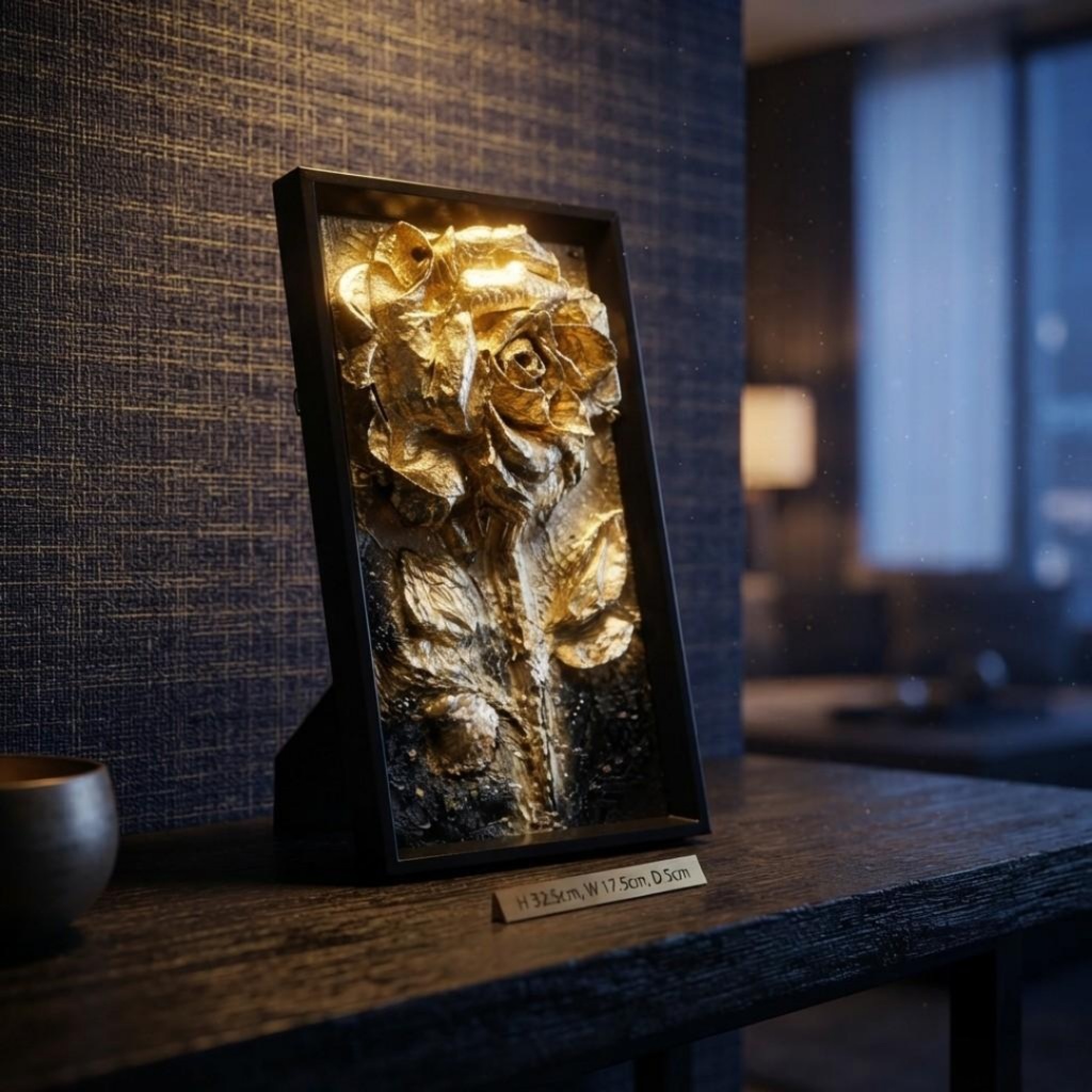 油絵 原画【Eternal Aura 永遠のオーラ】立体 3D 額縁付 ゴールド 薔薇 バラ アート モダンインテリア 壁掛け 絵画 抽象画 母の日ギフト 新生活応援