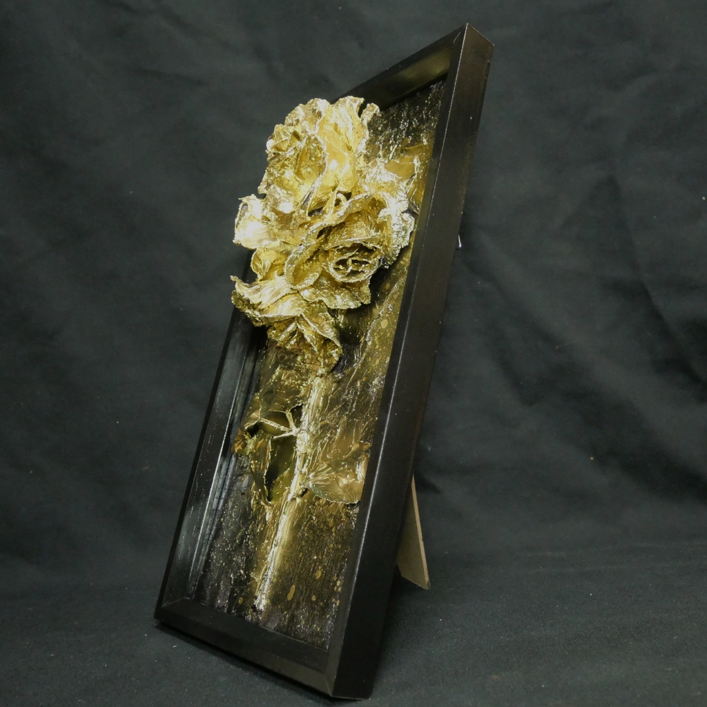 油絵 原画【Eternal Aura 永遠のオーラ】立体 3D 額縁付 ゴールド 薔薇 バラ アート モダンインテリア 壁掛け 絵画 抽象画 母の日ギフト 新生活応援