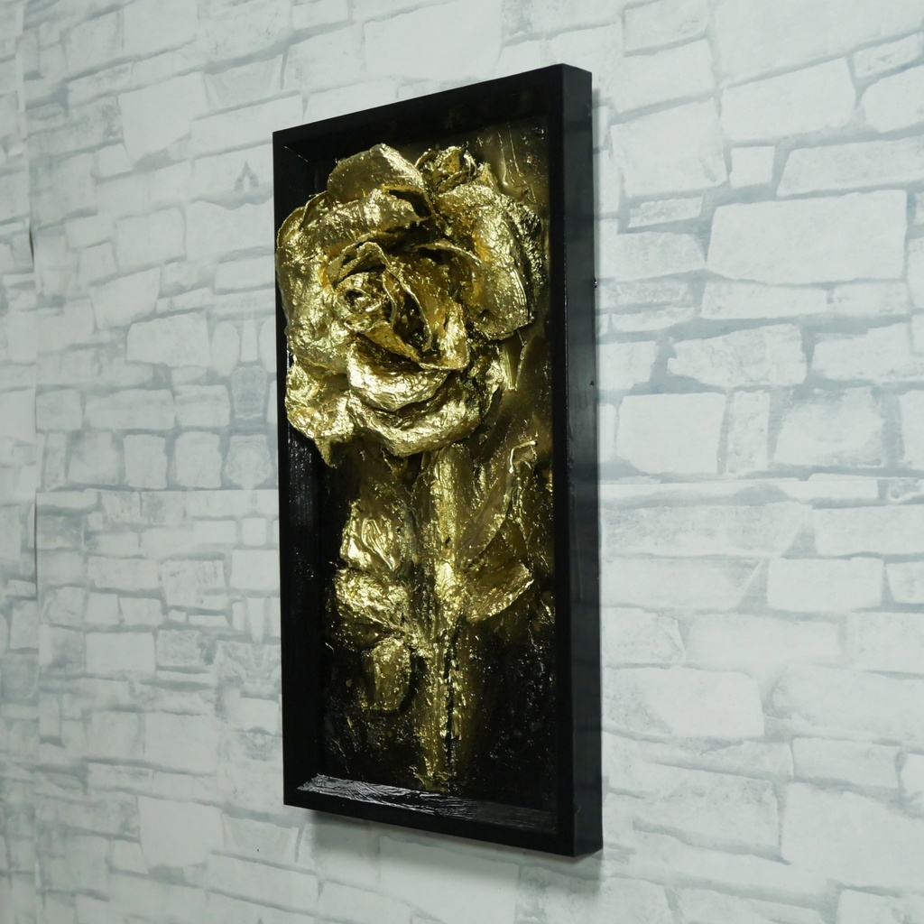油絵 原画【Eternal Aura 永遠のオーラ】立体 3D 額縁付 ゴールド 薔薇 バラ アート モダンインテリア 壁掛け 絵画 抽象画 母の日ギフト 新生活応援