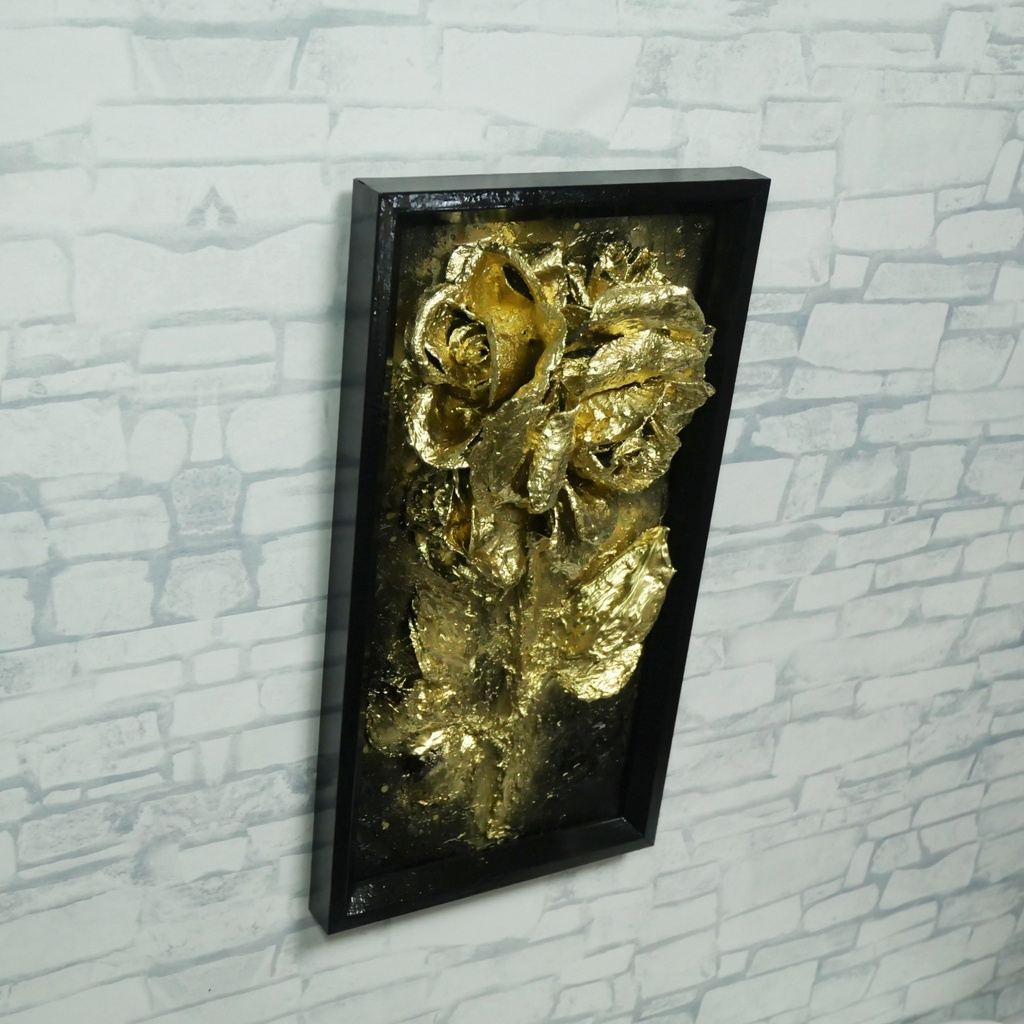 油絵 原画【Eternal Aura 永遠のオーラ】立体 3D 額縁付 ゴールド 薔薇 バラ アート モダンインテリア 壁掛け 絵画 抽象画 母の日ギフト 新生活応援