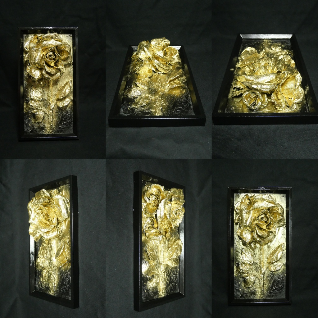 油絵 原画【Eternal Aura 永遠のオーラ】立体 3D 額縁付 ゴールド 薔薇 バラ アート モダンインテリア 壁掛け 絵画 抽象画 母の日ギフト 新生活応援