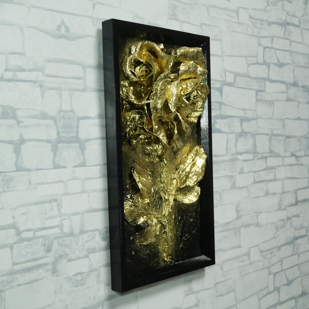 油絵 原画【Eternal Aura 永遠のオーラ】立体 3D 額縁付 ゴールド 薔薇 バラ アート モダンインテリア 壁掛け 絵画 抽象画 母の日ギフト 新生活応援