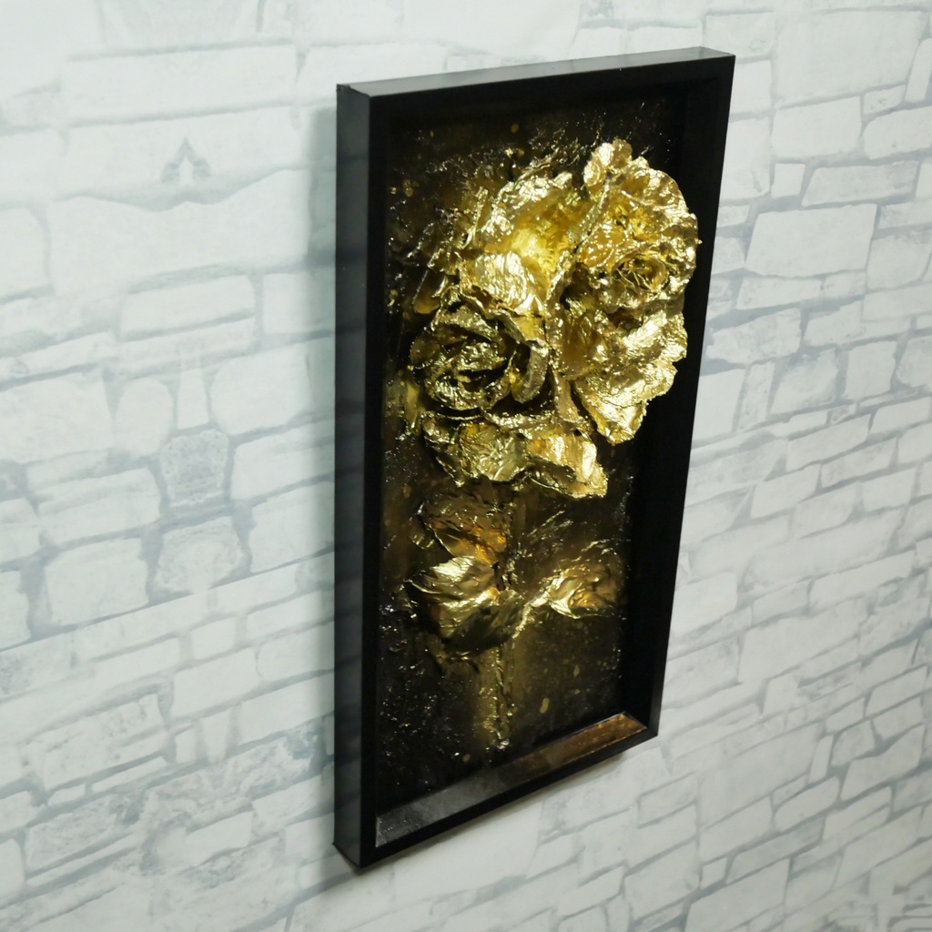 油絵 原画【Eternal Aura 永遠のオーラ】立体 3D 額縁付 ゴールド 薔薇 バラ アート モダンインテリア 壁掛け 絵画 抽象画 母の日ギフト 新生活応援