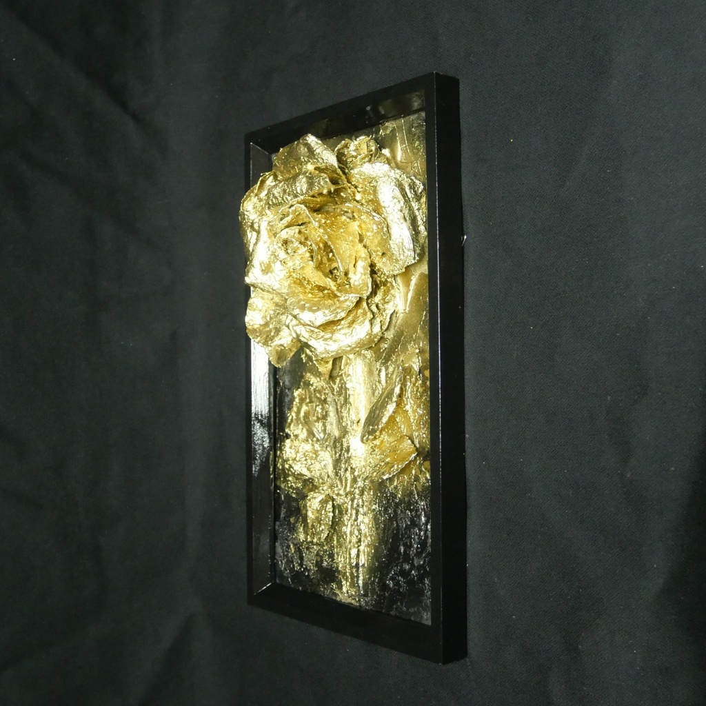 油絵 原画【Eternal Aura 永遠のオーラ】立体 3D 額縁付 ゴールド 薔薇 バラ アート モダンインテリア 壁掛け 絵画 抽象画 母の日ギフト 新生活応援
